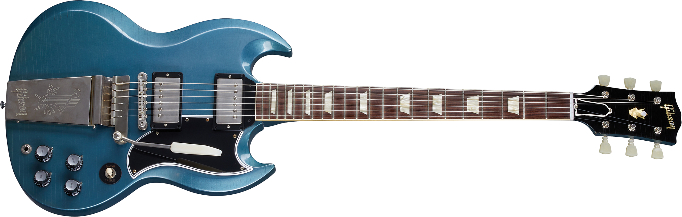 Gibson Custom Shop Murphy Lab Sg Standard 1964 Maestro Reissue 2h Trem Rw - Ultra Light Aged Pelham Blue - Guitarra eléctrica de doble corte. - Main p