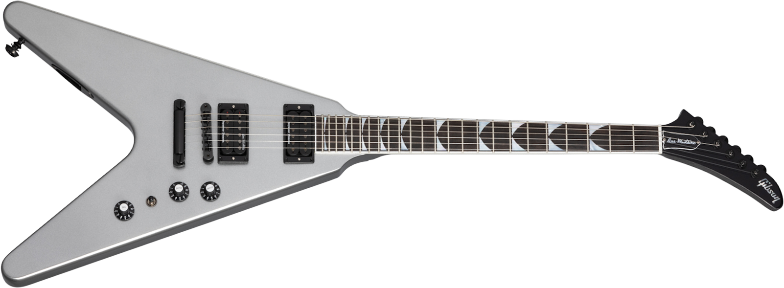 Gibson Dave Mustaine Flying V Exp Signature 2h Ht Eb - Silver Metallic - Metalen elektrische gitaar - Main picture