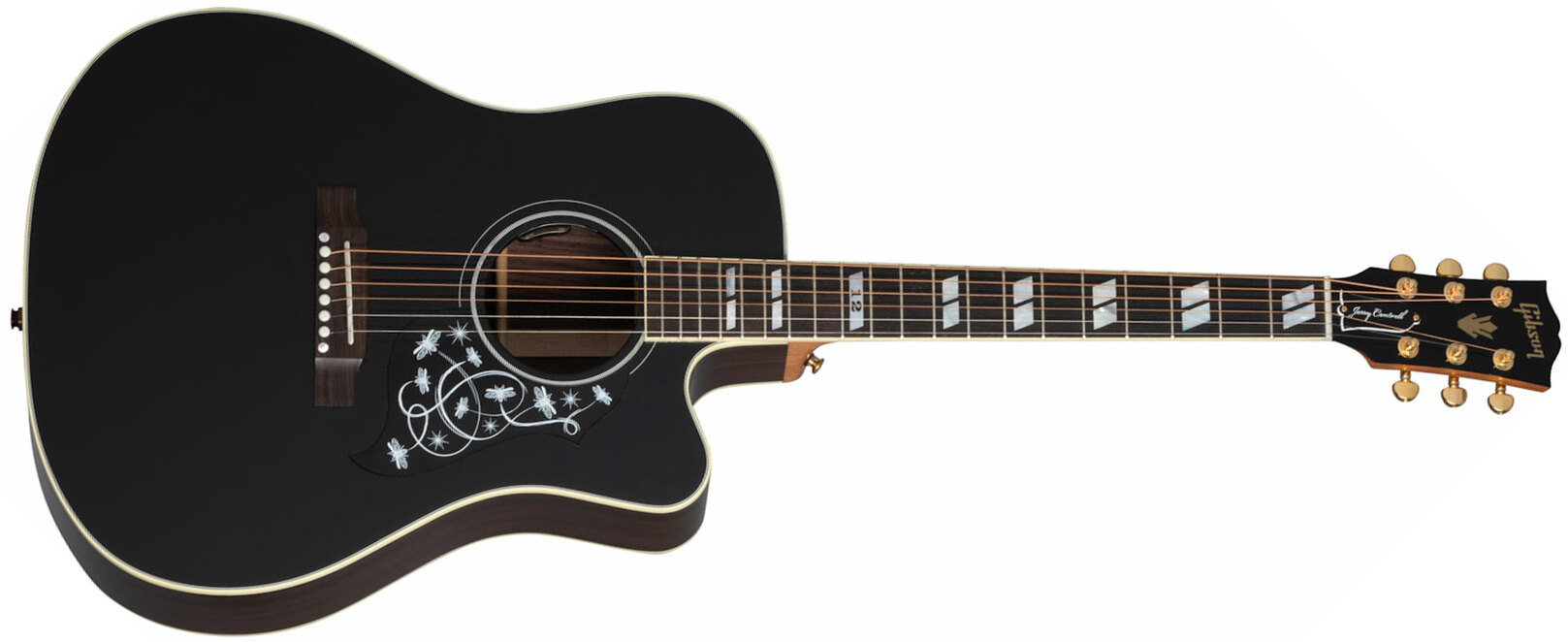 Gibson Jerry Cantrell Songwriter Fire Devil Signature Dreadnought Cw Epicea Palissandre Rw - Ebony - Elektro-akoestische gitaar - Main picture