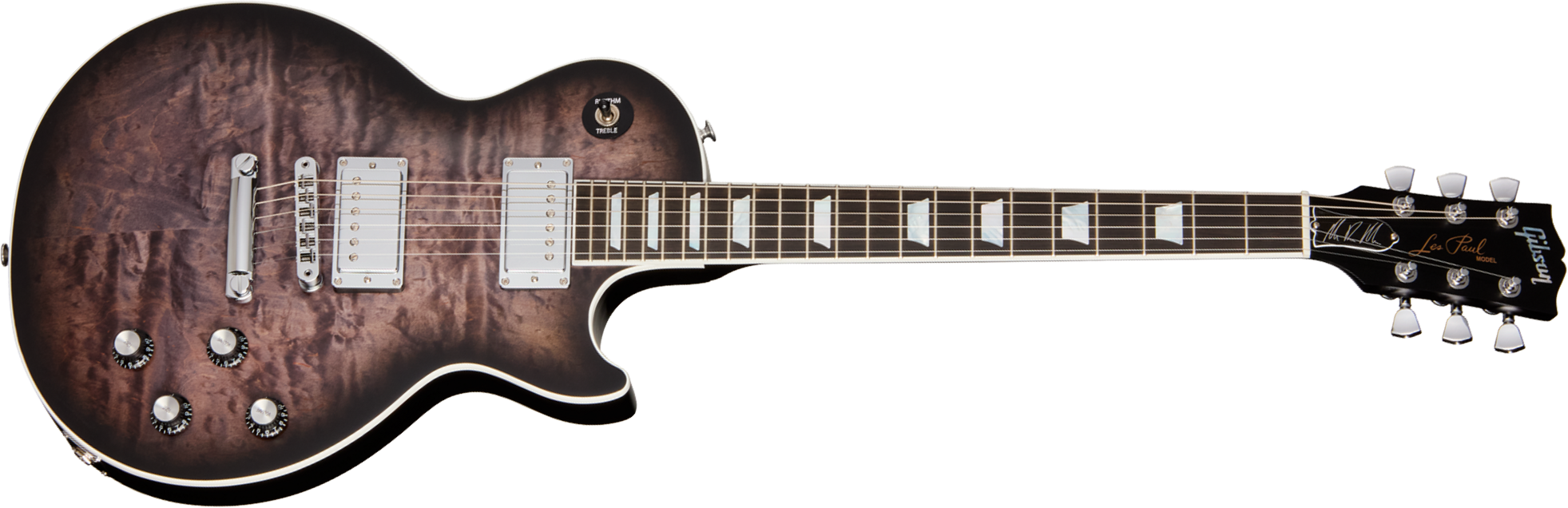 Gibson Mark Morton Les Paul Modern Quilt Signature 2h Ht Rw - Translucent  Ebony Burst  Satin - Single cut gitaar - Main picture