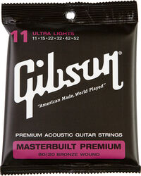 Westerngitaarsnaren  Gibson Masterbuilt 80/20 Brass Acoustic SAG-BRS11 11-52 - Snarenset