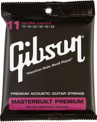Westerngitaarsnaren Gibson Masterbuilt 80/20 Brass Acoustic SAG-BRS11 11-52 - Snarenset