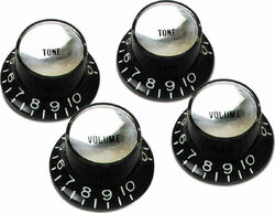 Draaiknop Gibson Top Hat Knobs With Inserts 4-Pack - Black w/ Silver Inserts