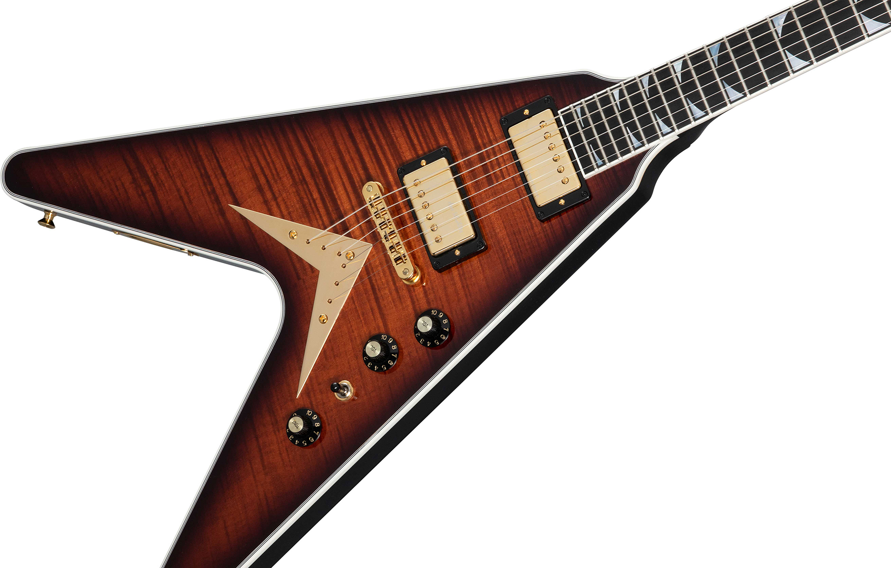 Gibson Custom Shop Dave Mustaine Flying V Exp Ltd Signature 2h Ht Eb - Red Amber Burst - Metalen elektrische gitaar - Variation 3