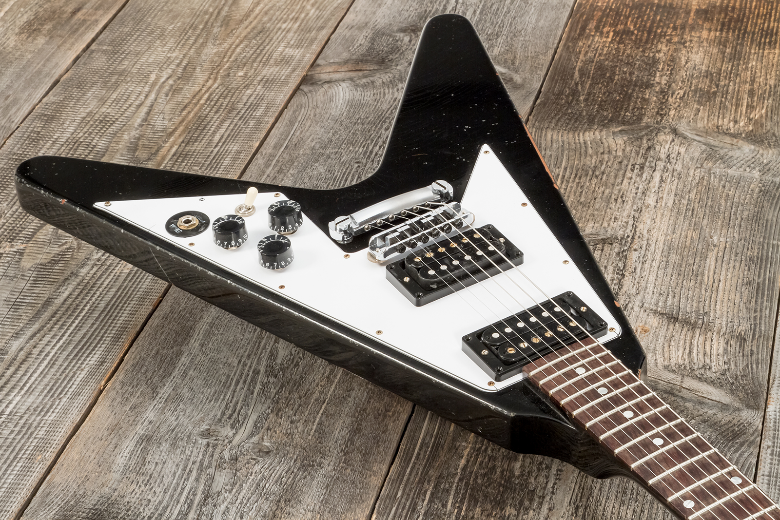 Gibson Custom Shop Kirk Hammett Flying V 1979 2h Ht Rw - Murphy Lab Aged Ebony - Metalen elektrische gitaar - Variation 4