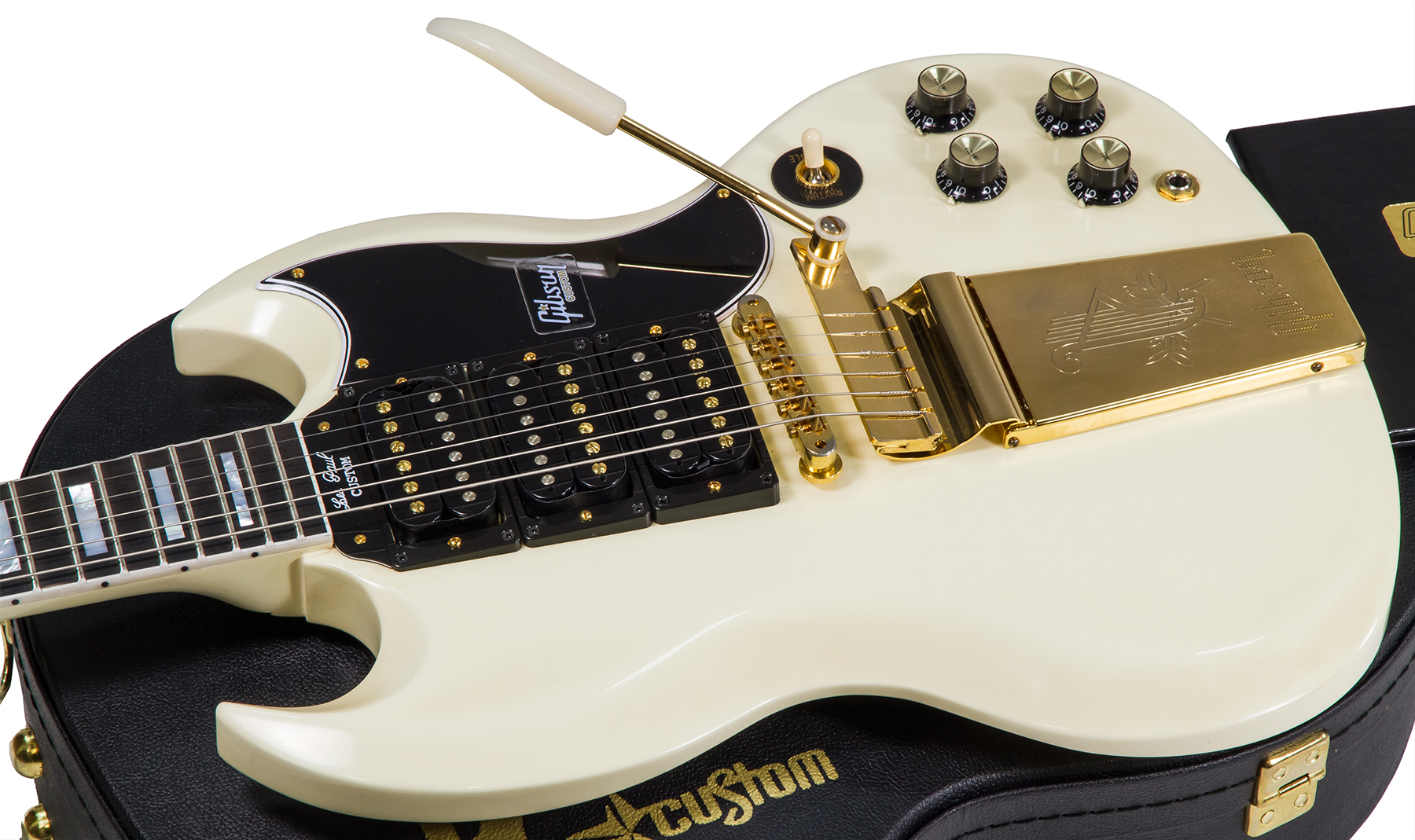 Gibson Custom Shop Les Paul Sg Custom 1963 Reissue 2019 Maestro Vibrola 3h Trem Eb - Vos Classic White - Guitarra eléctrica de doble corte. - Variatio