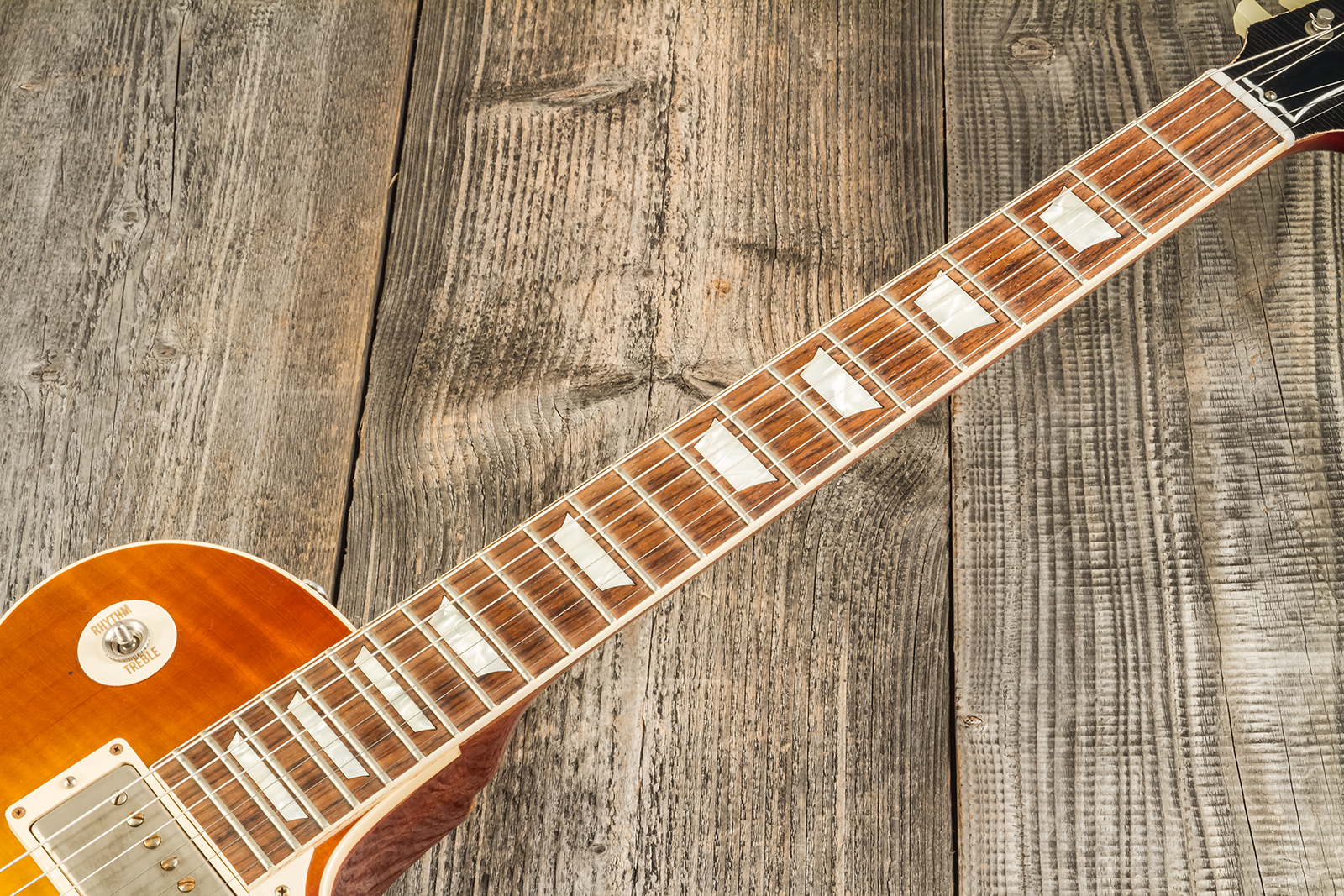Gibson Custom Shop M2m Les Paul Standard 1959 2h Ht Rw #r961618 - Aged Sunrise Teaburst - Enkel gesneden elektrische gitaar - Variation 11