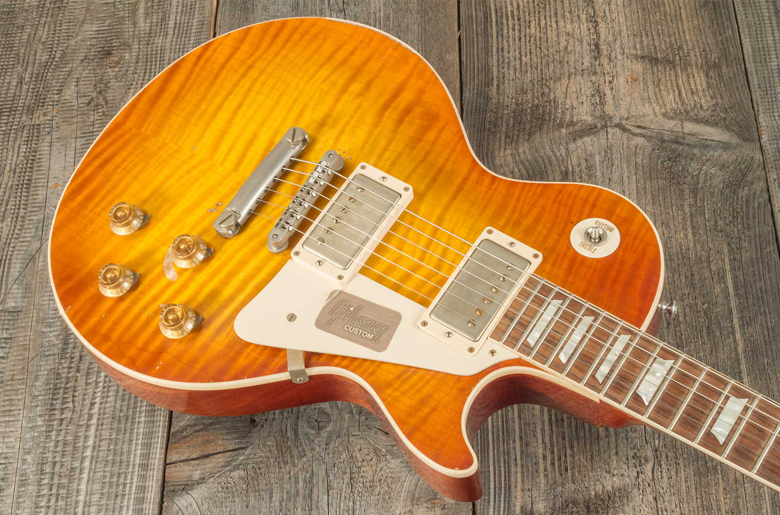 Gibson Custom Shop M2m Les Paul Standard 1959 2h Ht Rw #r961618 - Aged Sunrise Teaburst - Enkel gesneden elektrische gitaar - Variation 8