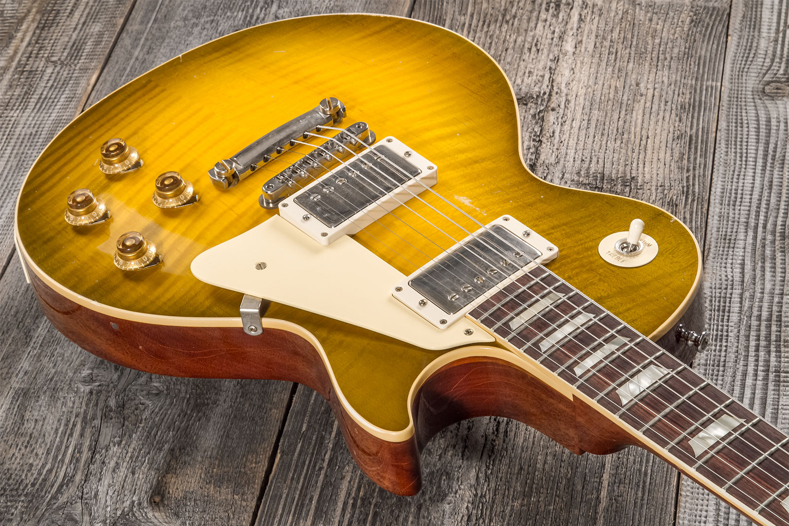 Gibson Custom Shop M2m Les Paul Standard 1959 Reissue 2h Ht Rw #932149 - Murphy Lab Light Aged Green Lemon Burst - Enkel gesneden elektrische gitaar -