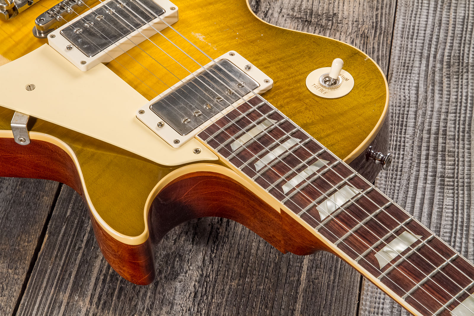 Gibson Custom Shop M2m Les Paul Standard 1959 Reissue 2h Ht Rw #932149 - Murphy Lab Light Aged Green Lemon Burst - Enkel gesneden elektrische gitaar -