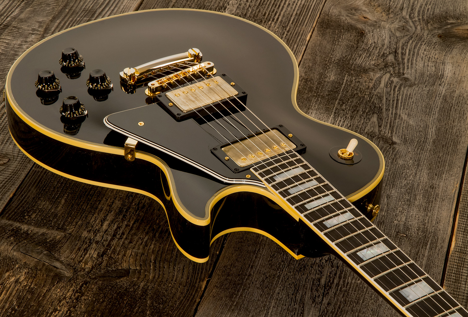 Gibson Custom Shop Murphy Lab Les Paul Custom 1957 2-pickups Reissue 2h Ht Eb - Ultra Light Aged Ebony - Enkel gesneden elektrische gitaar - Variation