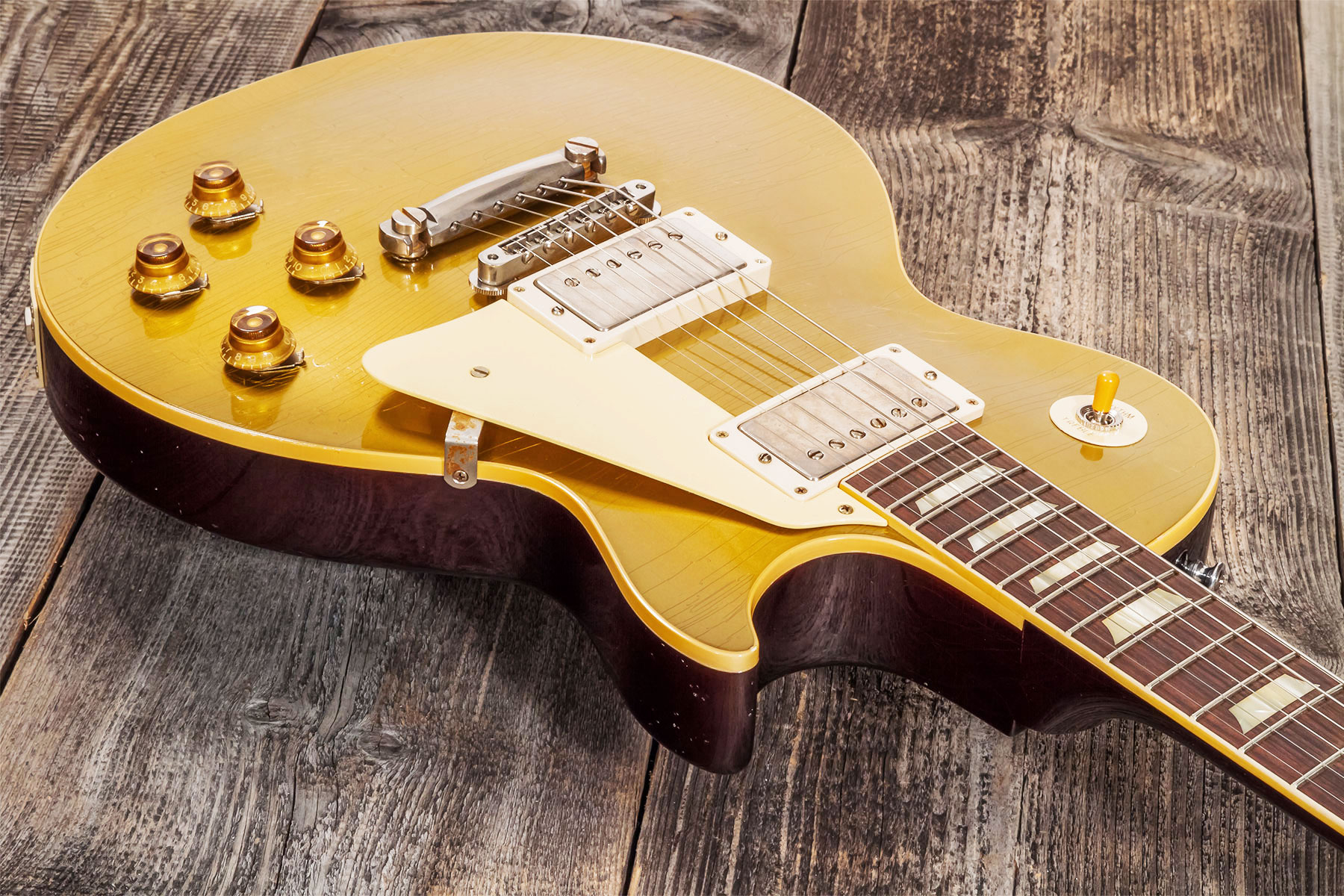 Gibson Custom Shop Murphy Lab Les Paul Goldtop 1957 Reissue 2h Ht Rw #721287 - Light Aged Double Gold With Dark Back - Enkel gesneden elektrische gita