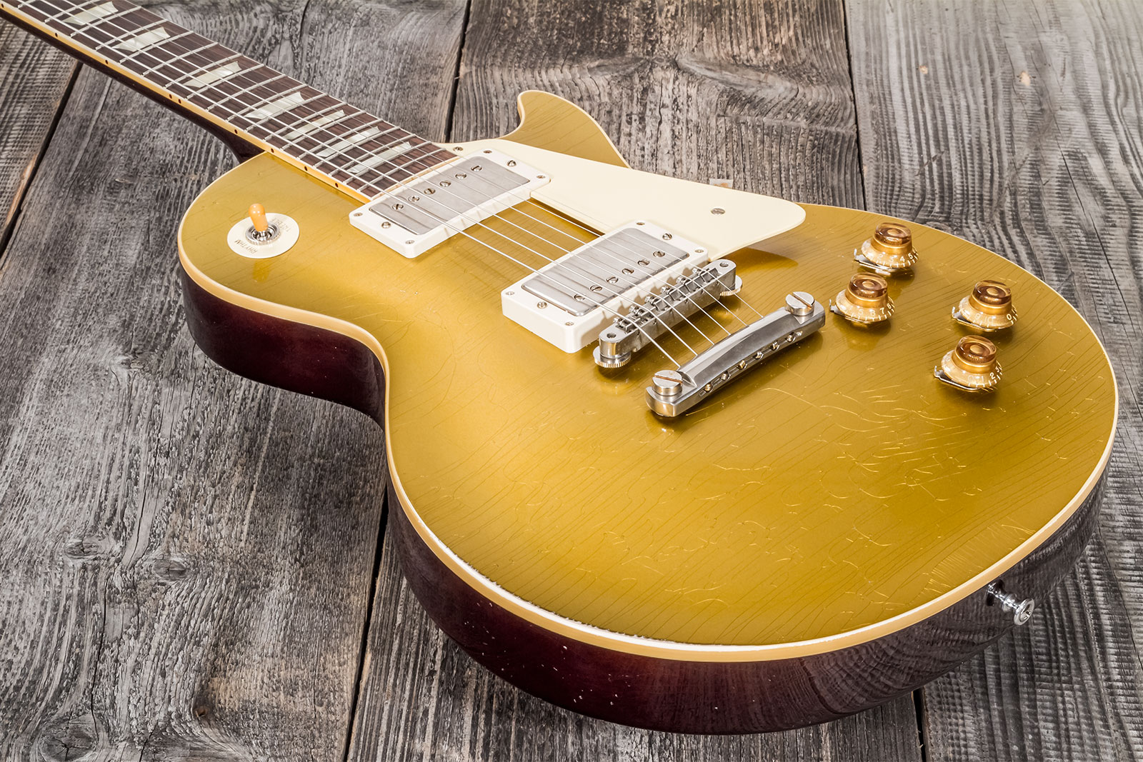 Gibson Custom Shop Murphy Lab Les Paul Goldtop 1957 Reissue 2h Ht Rw #721287 - Light Aged Double Gold With Dark Back - Enkel gesneden elektrische gita