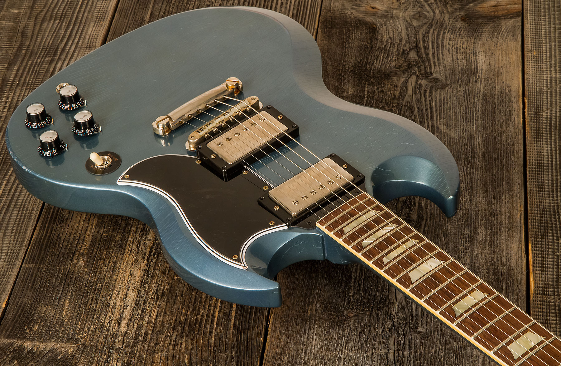 Gibson Custom Shop Murphy Lab Sg Standard 1964 Reissue Ltd 2h Ht Rw - Light Aged Pelham Blue - Guitarra eléctrica de doble corte. - Variation 1