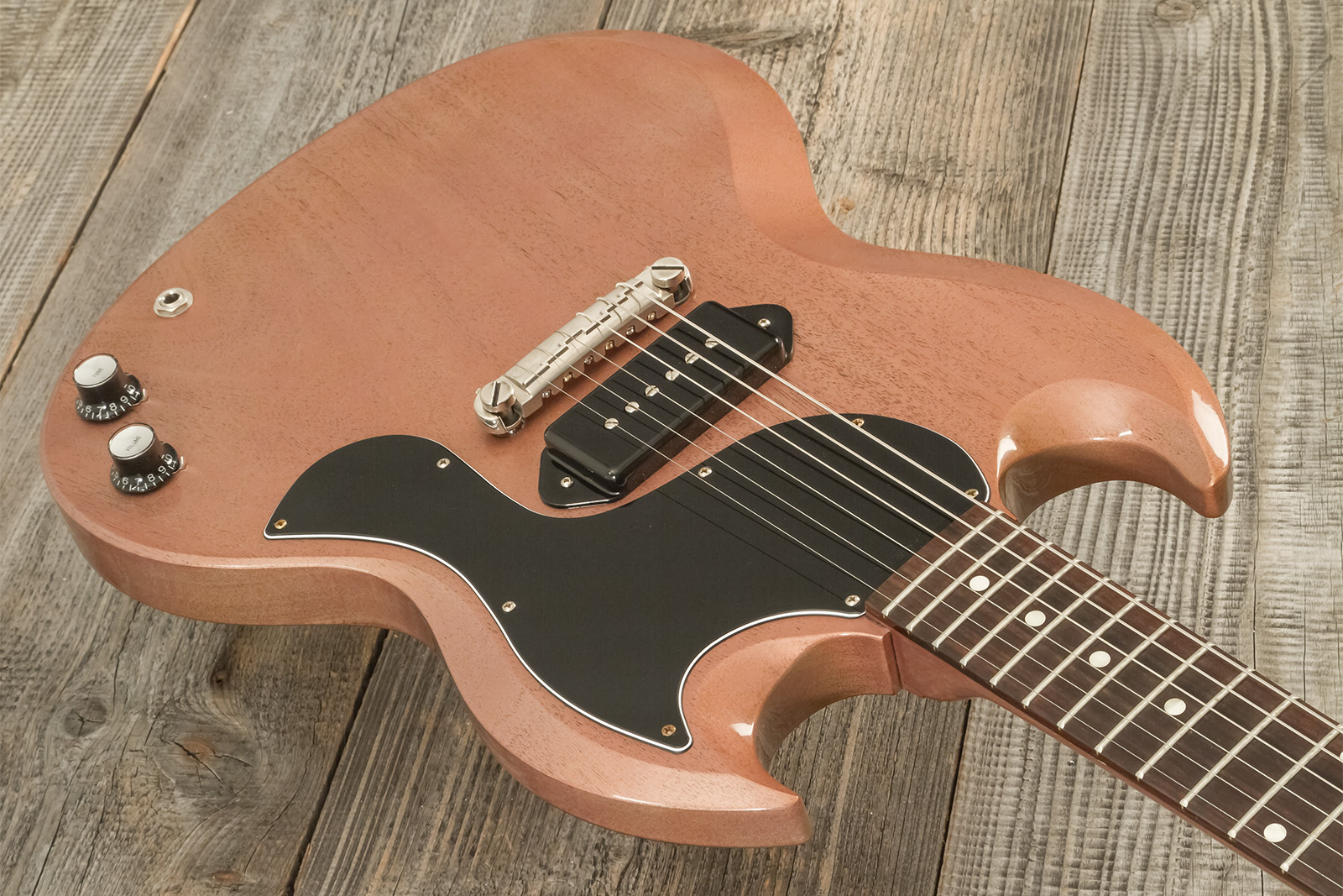 Gibson Custom Shop Sg Junior 1963 Lightning Bar 1s P90 Ht Rw - Vos Tv Heather Poly - Double cut gitaar - Variation 2