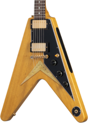 Metalen elektrische gitaar Gibson Custom Shop 1958 Korina Flying V Reissue (Black Pickguard) - Vos natural