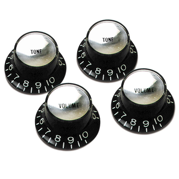Gibson Top Hat Knobs With Inserts 4-pack Black Silver - Draaiknop - Variation 2