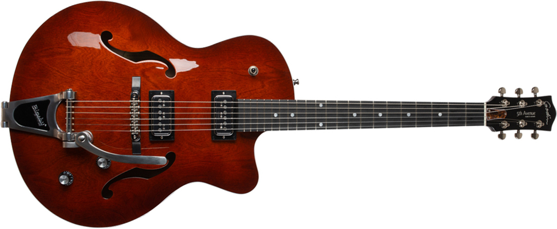 Godin 5th Avenue Uptown T-armond Bigsby Ric - Havana Burst - Hollow bodytock elektrische gitaar - Main picture