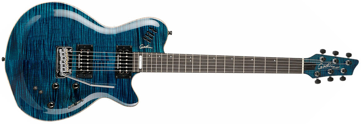 Godin Lgxt Sa Hh Seymour Duncan Piezo Midi Trem Ric - Trans Blue Flame Aa - MIDI / Digital elektrische gitaar - Main picture