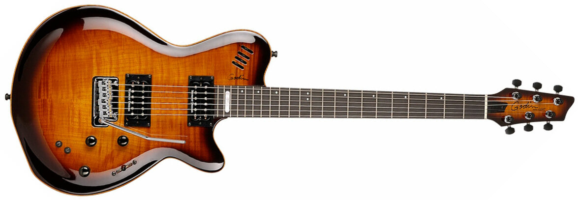 Godin Lgxt Sa Hh Seymour Duncan Piezo Midi Trem Ric - Cognac Burst Flame Aaa - MIDI / Digital elektrische gitaar - Main picture