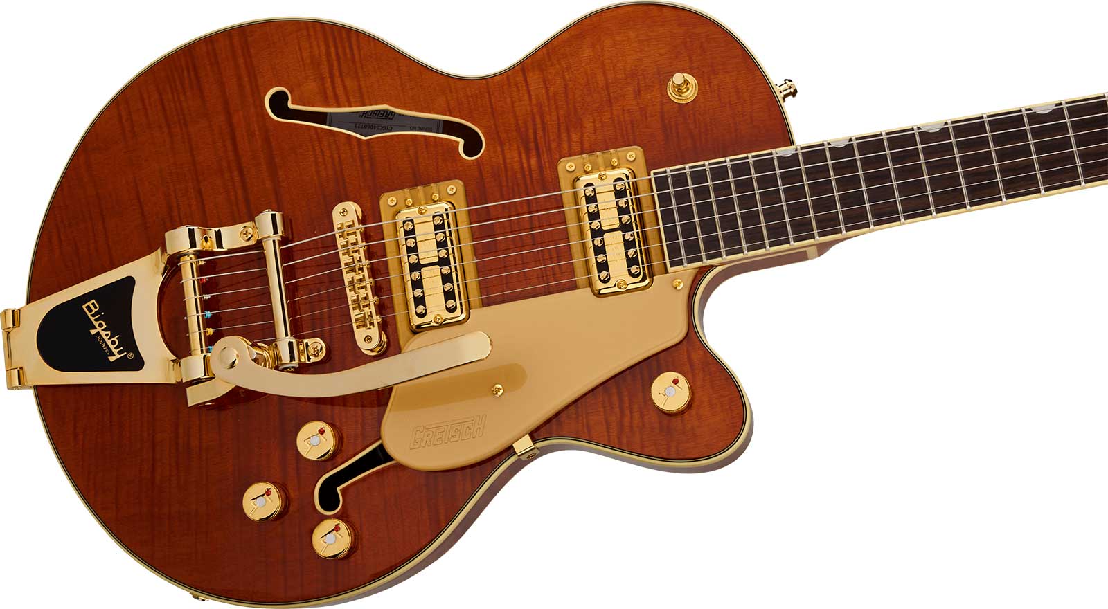 Gretsch Broadkaster Jr Flame Okoume Dc Bigsby Electromatic 2h Trem Rw - Roundup Orange Stain - Semi hollow elektriche gitaar - Variation 2