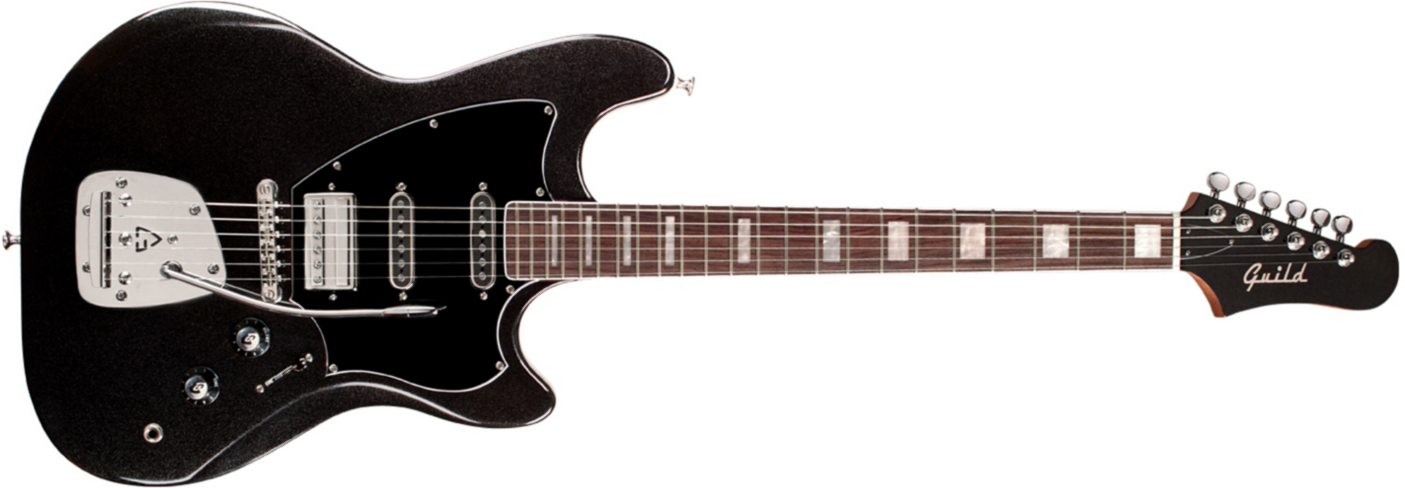 Guild Surfliner Deluxe Trem Hss Rw - Black - Retro-rock elektrische gitaar - Main picture
