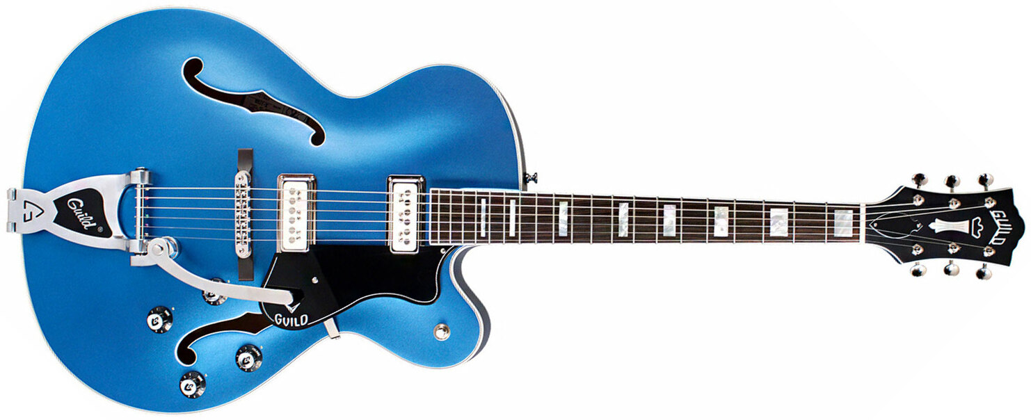 Guild X-175b Manhattan Newark St Collection Bigsby +etui - Malibu Blue - Semi hollow elektriche gitaar - Main picture