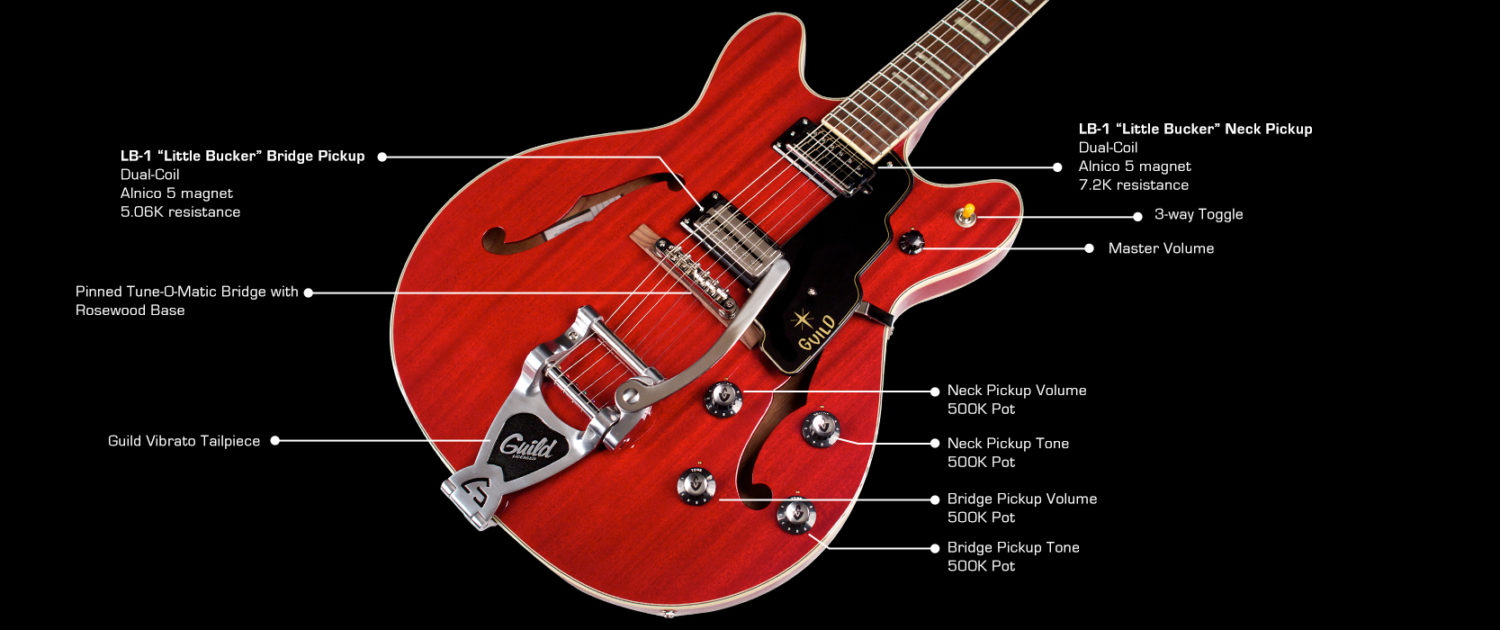 Guild Starfire V Newark St Hh Bigsby Rw - Cherry Red - Semi hollow elektriche gitaar - Variation 5