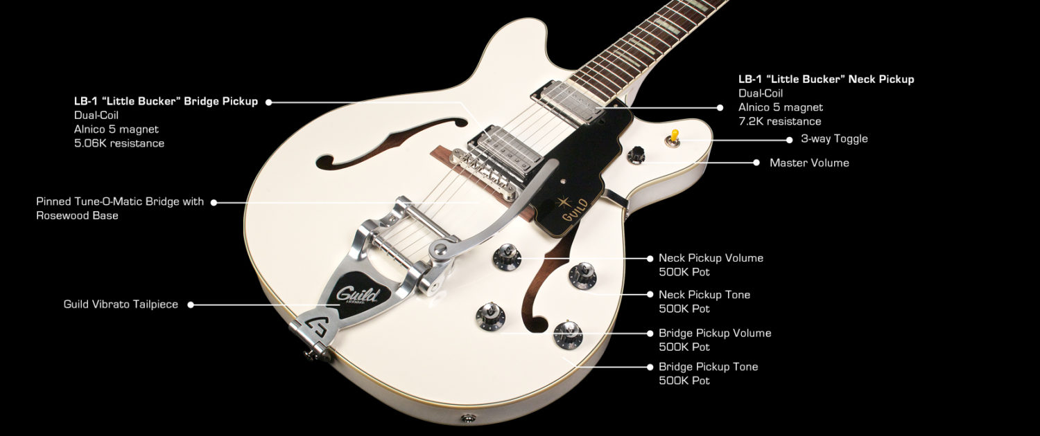 Guild Starfire V Newark St Hh Bigsby Rw - White - Semi hollow elektriche gitaar - Variation 5