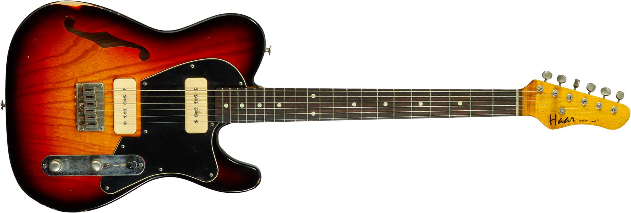 Haar Guitars Trad T Thinline 2s P90 Lindy Fralin Rw #43668 - Aged 3 Tone Sunburst - Televorm elektrische gitaar - Main picture