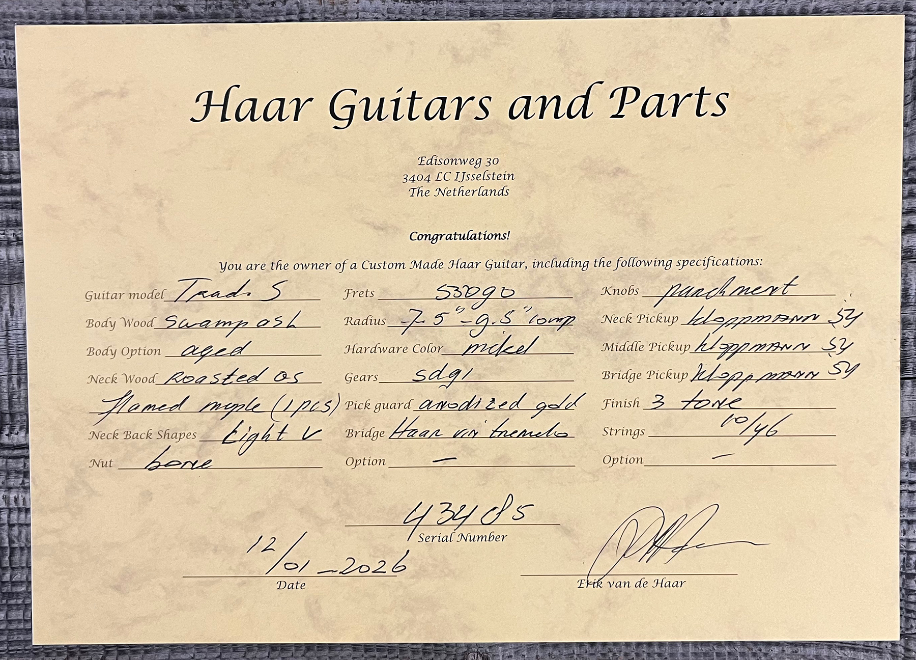 Haar Guitars Trad S 3s Kloppmann Mn #43485 - Aged 3 Tone Sunburst - Elektrische gitaar in Strat vorm - Variation 12