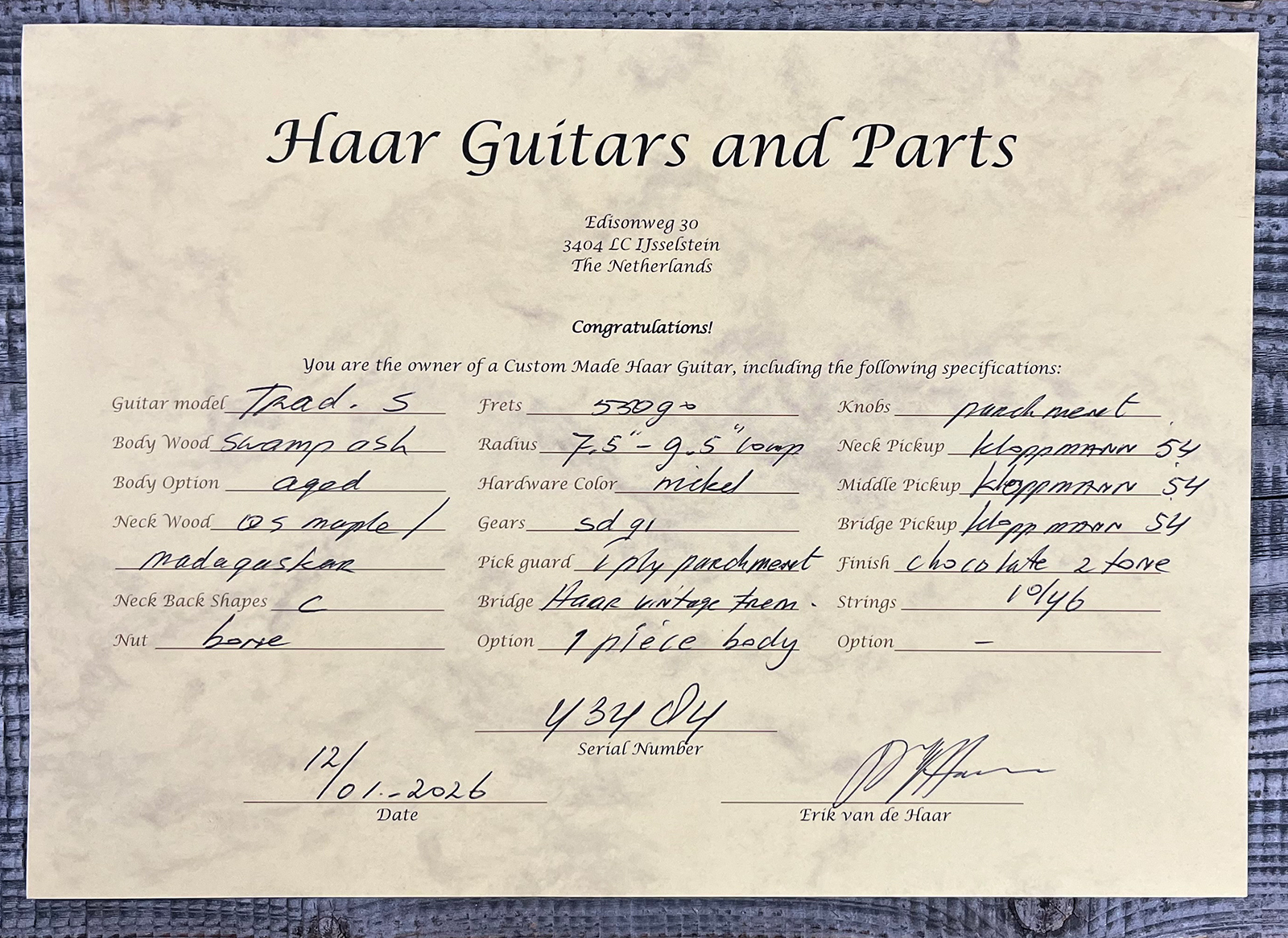 Haar Guitars Trad S 3s Klopppmann Trem Rw #43484 - Aged 2-tone Chocolate Sunburst - Elektrische gitaar in Strat vorm - Variation 11