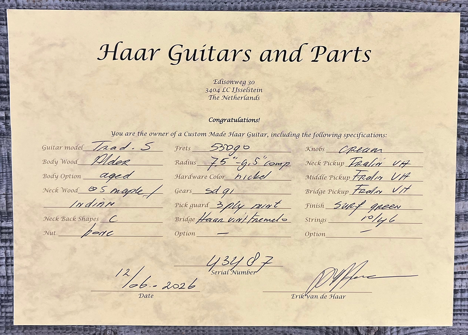 Haar Guitars Trad S 3s Lindy Fralin Trem Rw #43487 - Aged Surf Green - Elektrische gitaar in Strat vorm - Variation 11