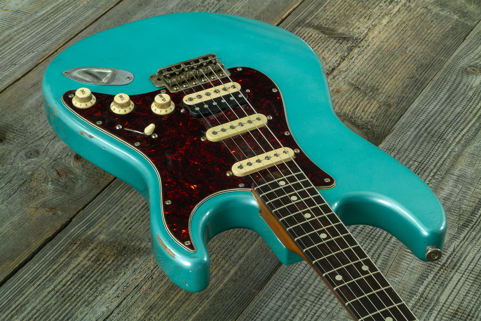Haar Guitars Trad S Hss Lindy Fralin Trem Rw #43592 - Aged Teal Green Metallic - Elektrische gitaar in Strat vorm - Variation 2
