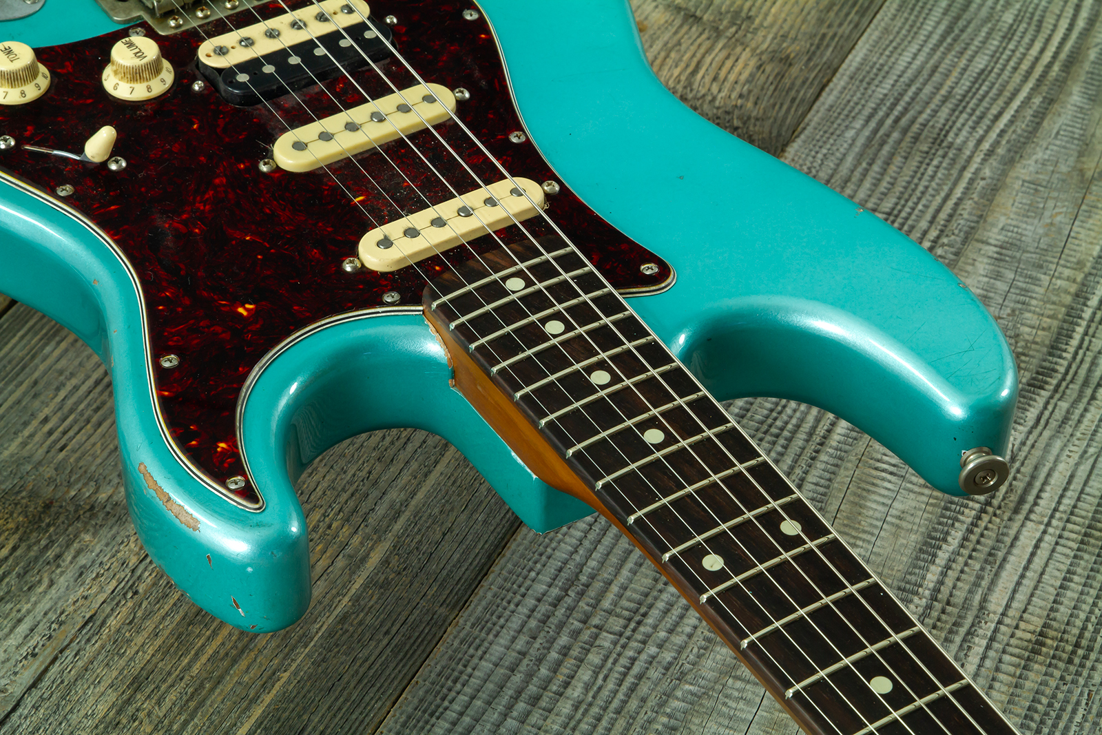 Haar Guitars Trad S Hss Lindy Fralin Trem Rw #43592 - Aged Teal Green Metallic - Elektrische gitaar in Strat vorm - Variation 4