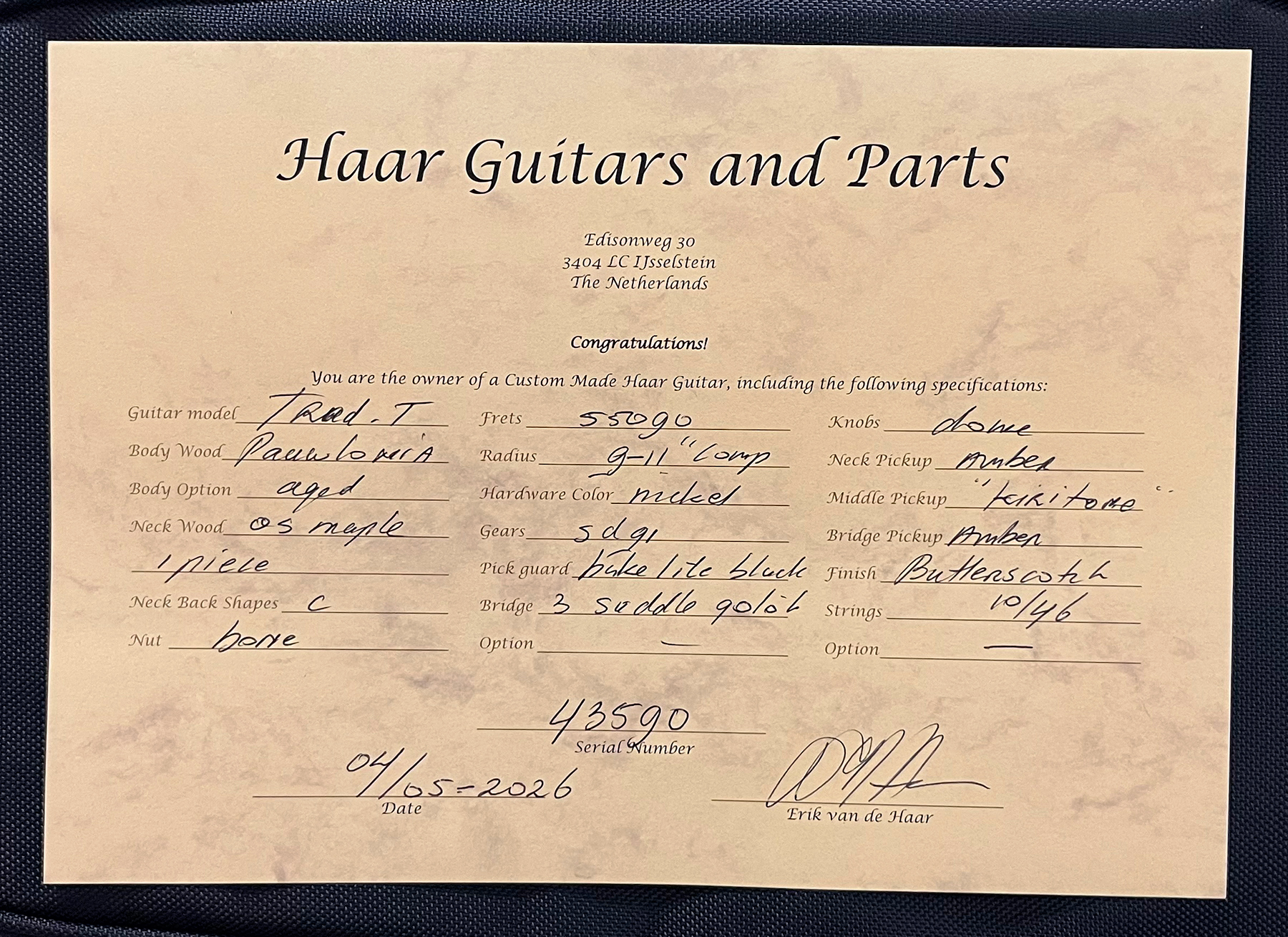 Haar Guitars Trad T 2s Amber Ht Mn #43590 - Aged Butterscotch - Televorm elektrische gitaar - Variation 15