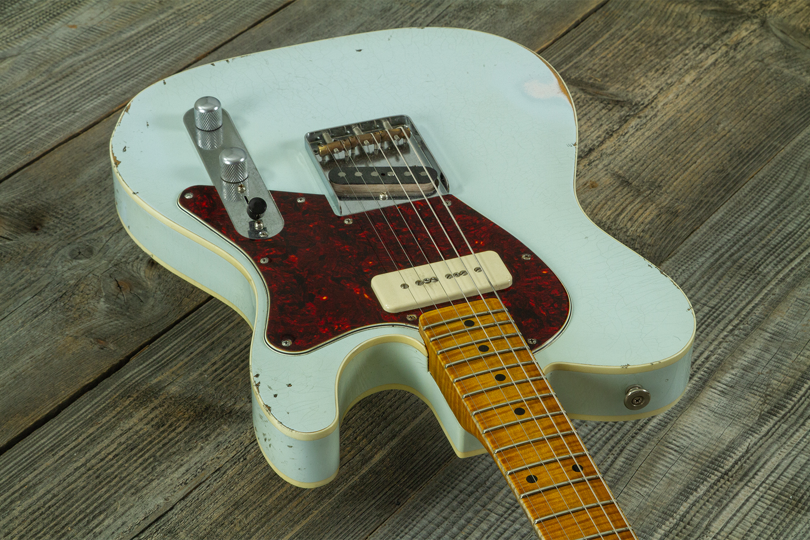 Haar Guitars Trad T  2s Lindy Fralin P90 #43675 - Aged Faded Sonic Blue - Televorm elektrische gitaar - Variation 3