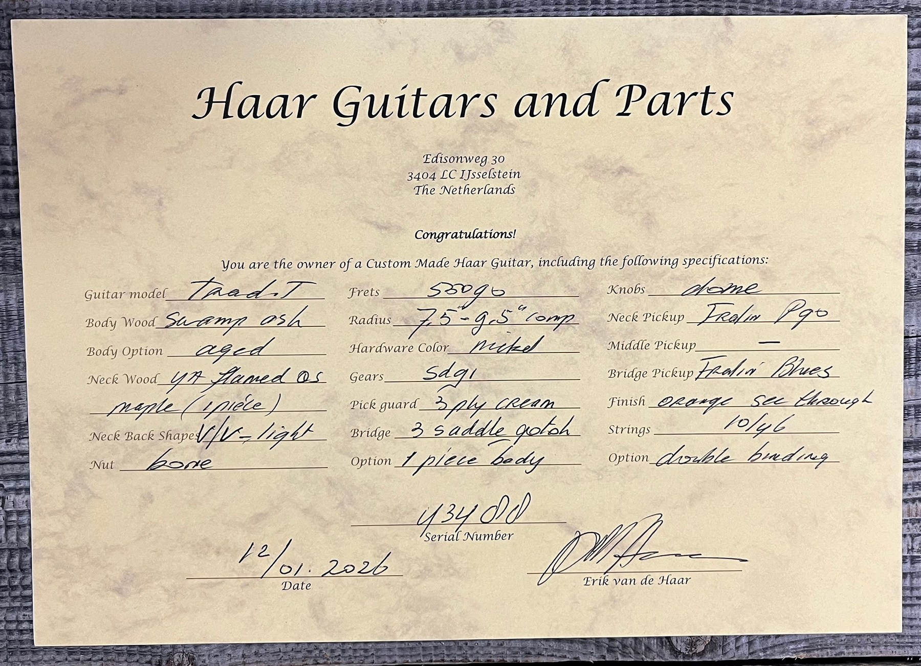 Haar Guitars Trad T Custom 2s P90 Lindy Fralin Mn Ht #43488 - Orange See Through - Televorm elektrische gitaar - Variation 15