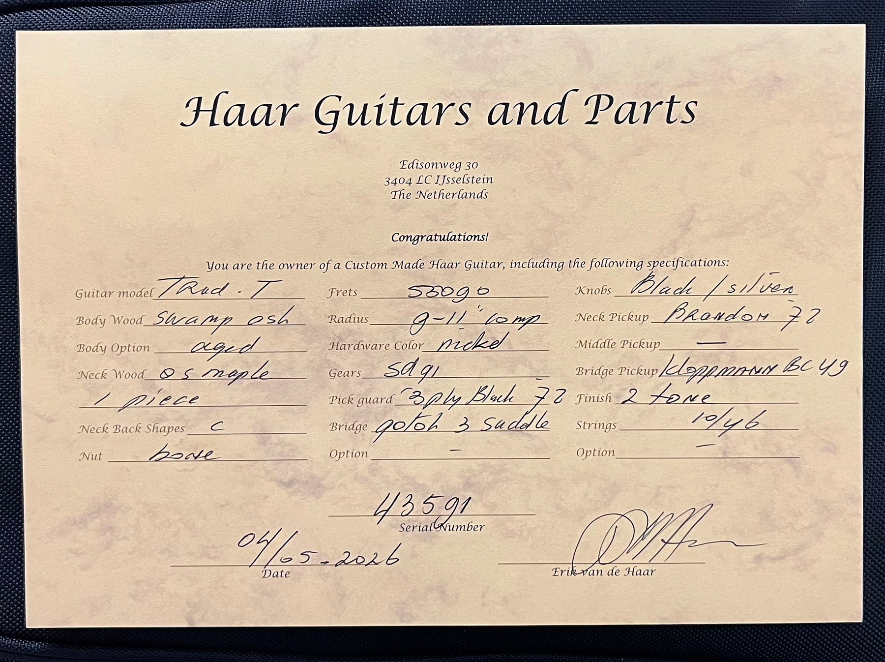 Haar Guitars Trad T Hs Brandon / Kloppmann Ht Mn #43591 - Aged 2 Tone Sunburst - Televorm elektrische gitaar - Variation 14