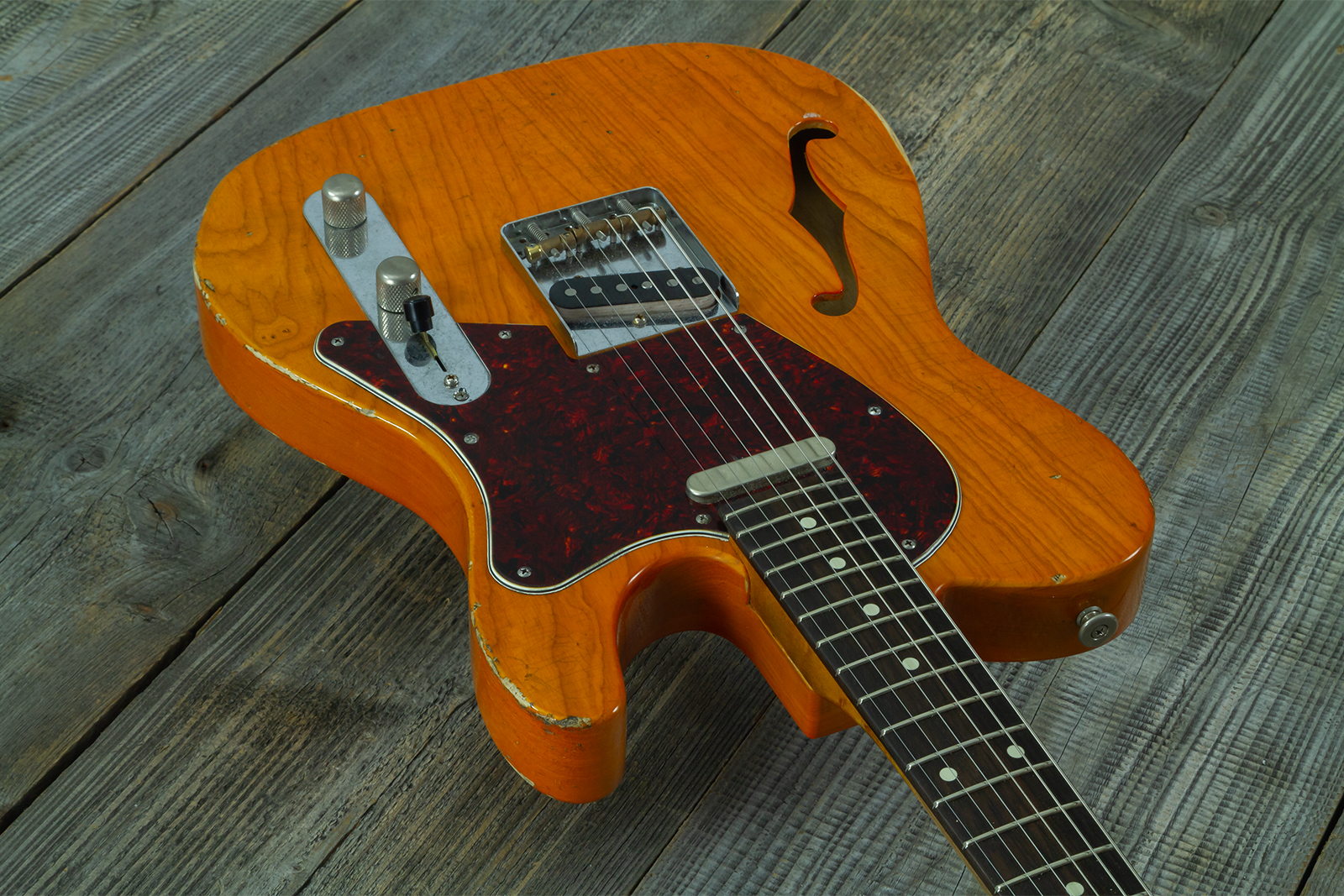 Haar Guitars Trad T Thinline 2s Lindy Fralin Rw #43673 - Aged Orange See Through - Televorm elektrische gitaar - Variation 2