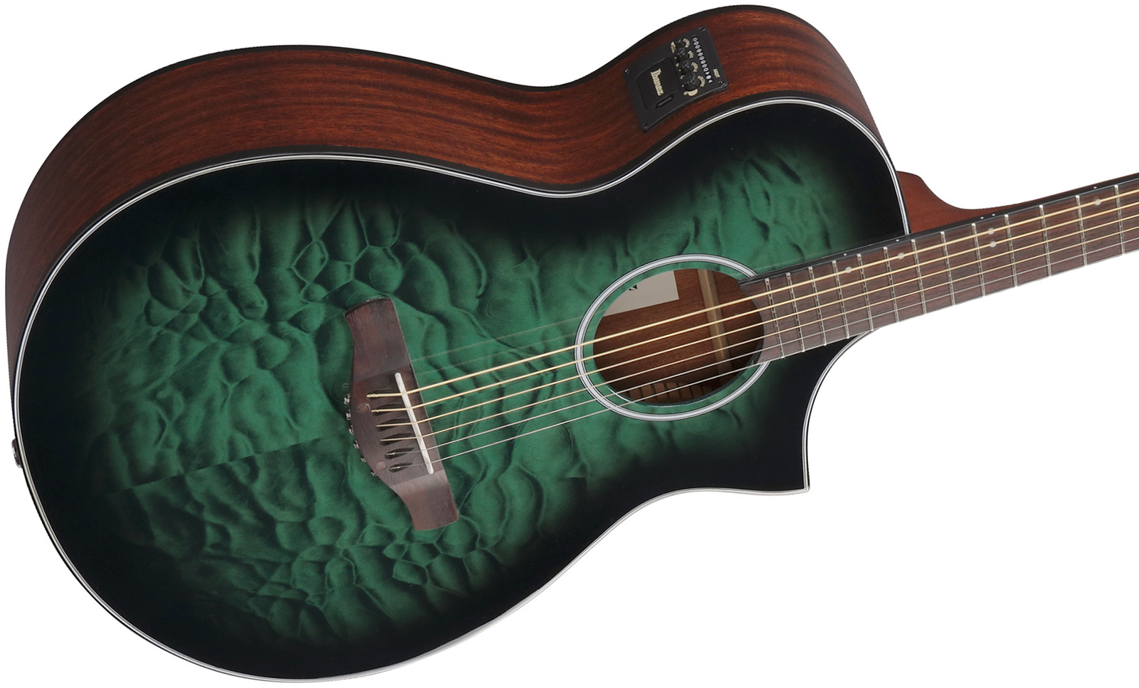 Ibanez Aewc16qa Teh Grand Concert Cw Tilleul Sapele Rw - Transparent Emerald Burst - Folk gitaar - Variation 2