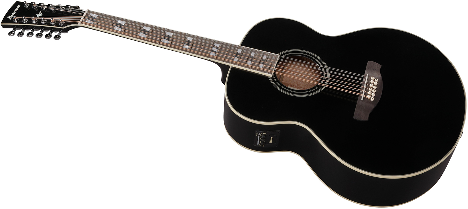 Ibanez Aj7012m1e Bk Jumbo 12c Epicea Okoume Lau - Black - Folk gitaar - Variation 2