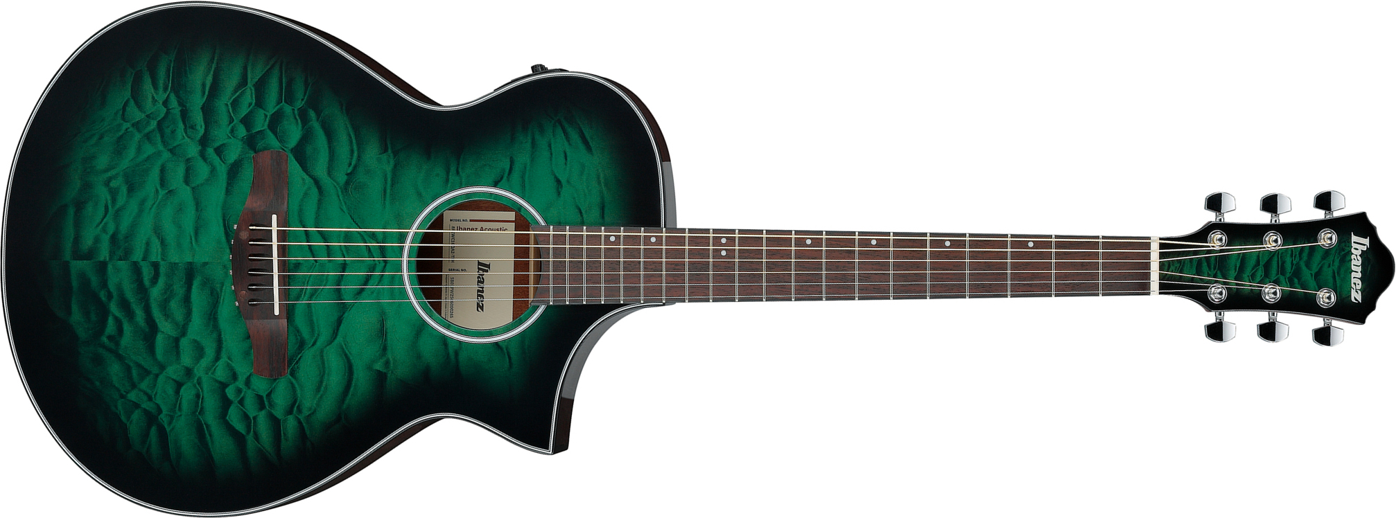 Ibanez Aewc16qa Teh Grand Concert Cw Tilleul Sapele Rw - Transparent Emerald Burst - Folk gitaar - Main picture