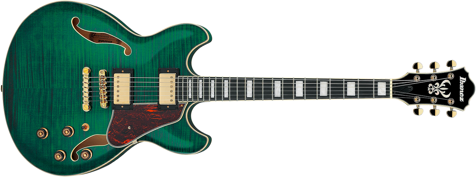 Ibanez As93fm Tmg Artcore Expressionist 2h Ht Eb - Transparent Moss Green - Semi hollow elektriche gitaar - Main picture