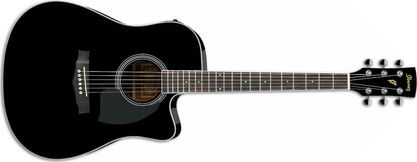 Ibanez Pf15ece Bk Dreadnought Cw Epicea Acajou Lau - Black - Elektro-akoestische gitaar - Main picture