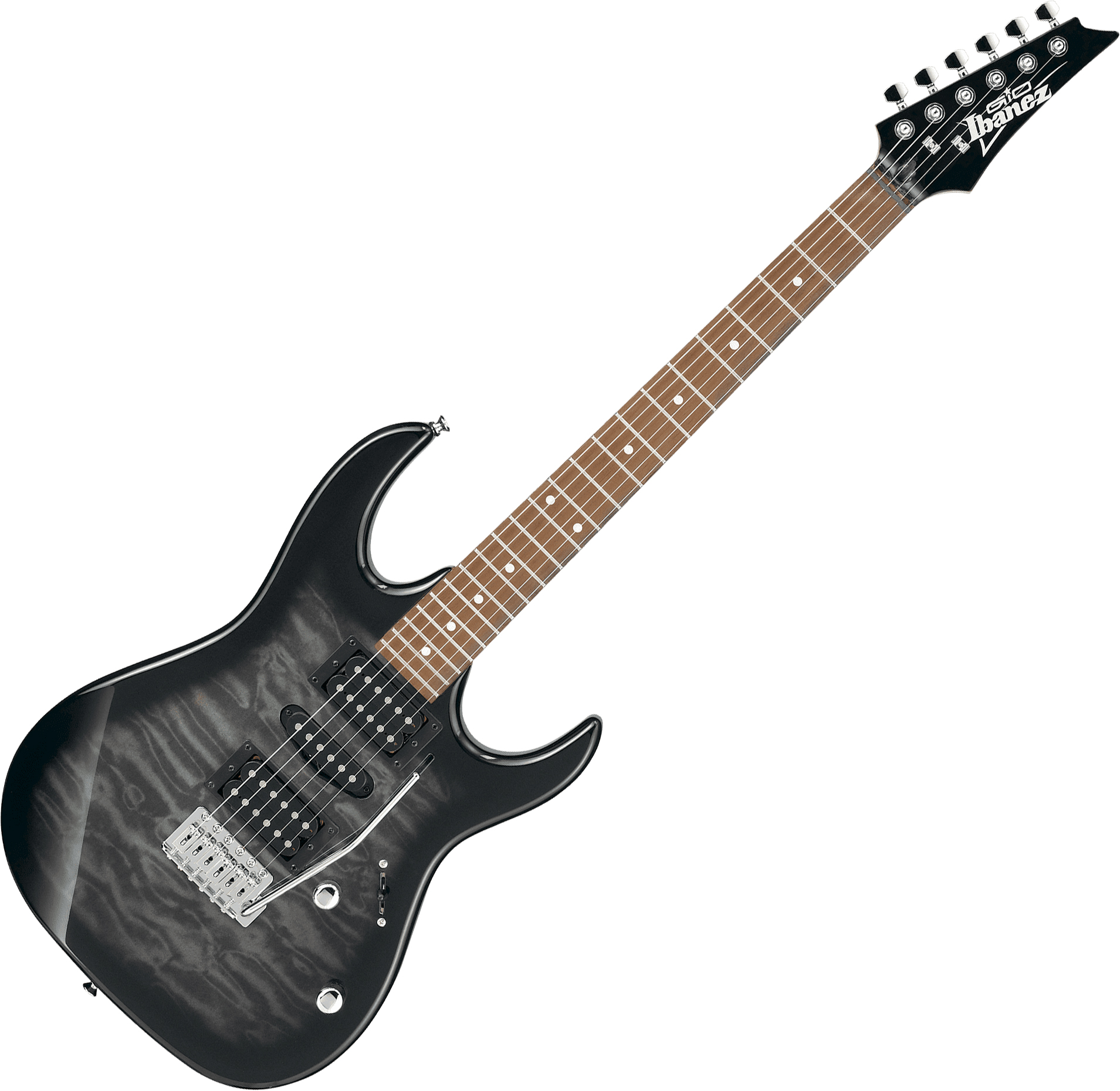 Solid body elektrische gitaar Ibanez GRX70QA TKS GIO transparent black sunburst bruin