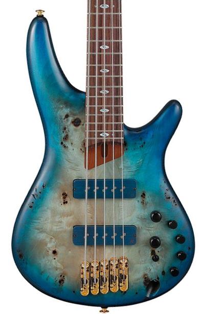Solid body elektrische bas Ibanez Prestige Japan SR6605 GFB 5-String - Ghost fleet blue burst