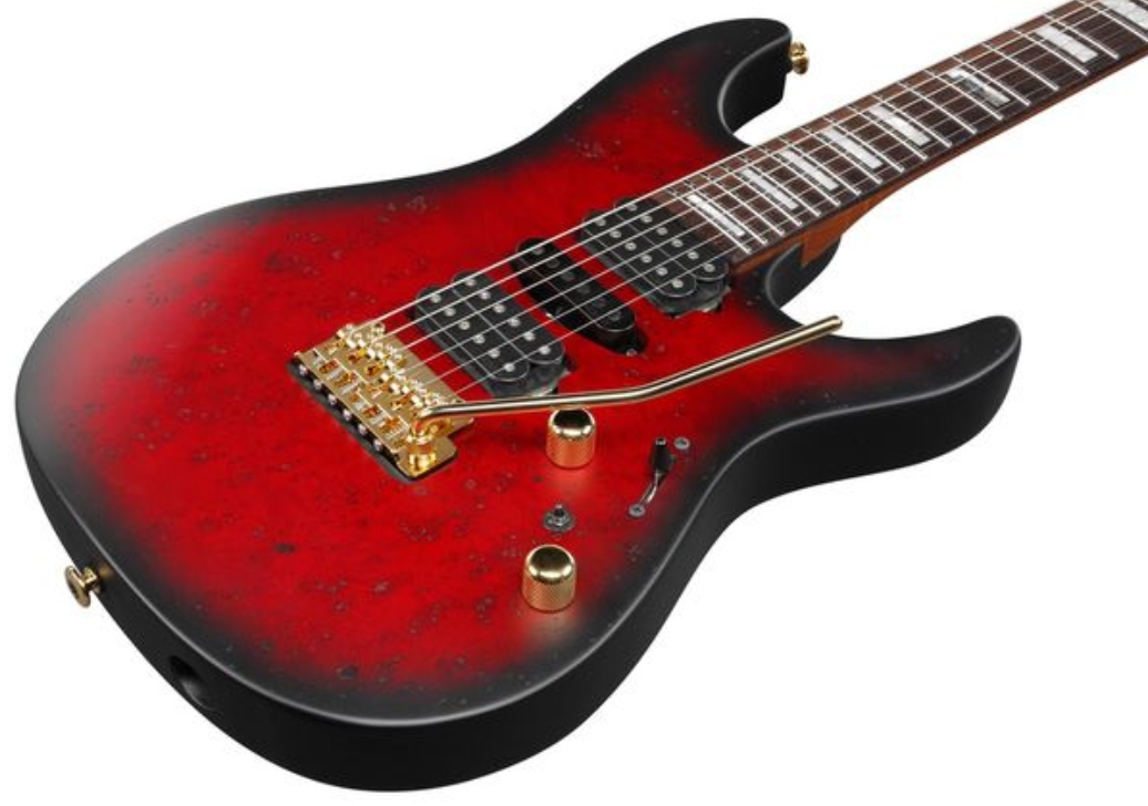 Ibanez Kiko Loureiro Kiko300 Rrt Prestige Jap Signature Hsh Dimarzio Fr Rw - Ruby Red Sunburst Flat - Elektrische gitaar in Strat vorm - Variation 2