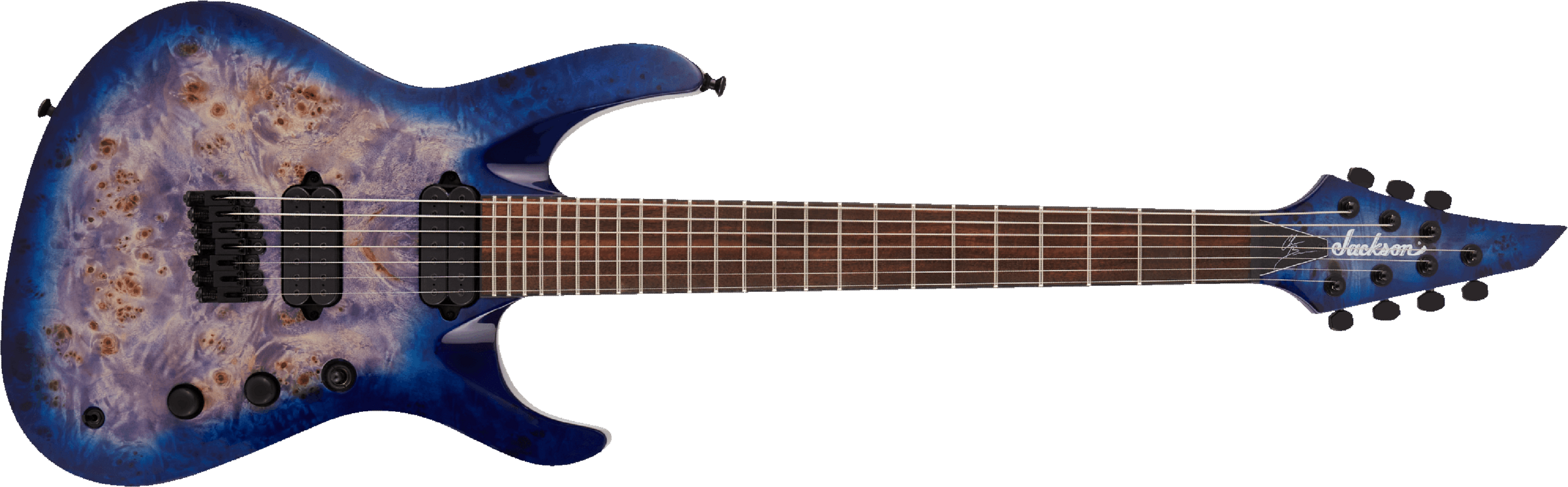 Jackson Chris Broderick Soloist 7 Pro 2h Dimarzio Ht Lau - Trans Blue Poplar - 7-snarige elektrische gitaar - Main picture