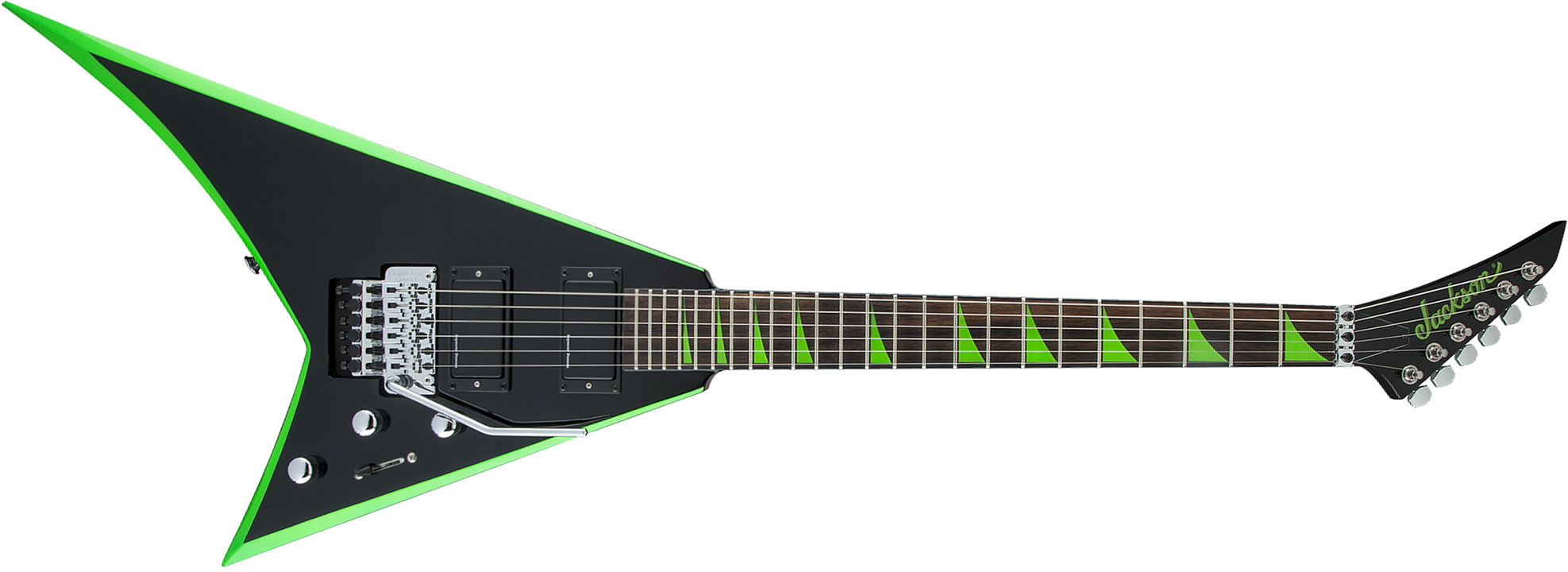 Jackson Rhoads Rrx24 Hh S.duncan Floyd Rose Rw - Black With Neon Green Bevels - Metalen elektrische gitaar - Main picture